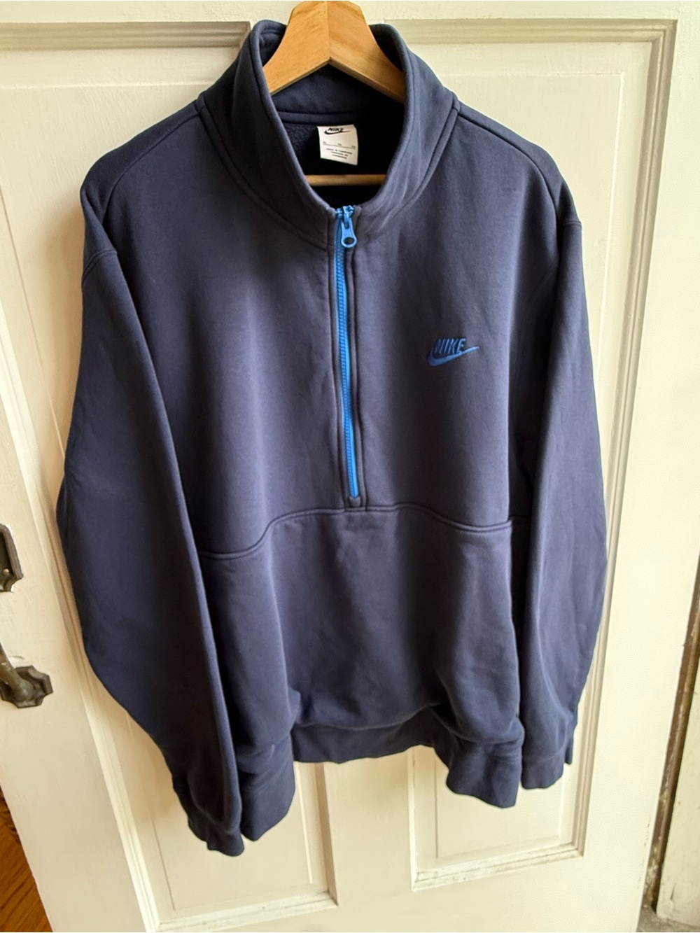 Nike Men's Navy Half-Zip Pullover with Blue Trim